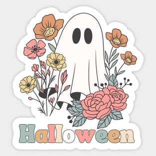 Cute Ghost With Flowers - Halloween Sticker